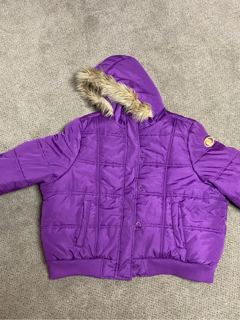 Y2K Apple Bottoms Purple Hooded Puffer with Faux-Fur Trim